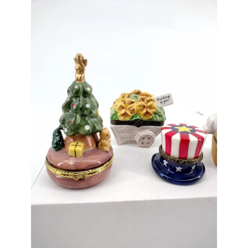 Vintage Porcelain Hinged Trinket Box Lot Christmas Bunny Patriotic Floral 4pc